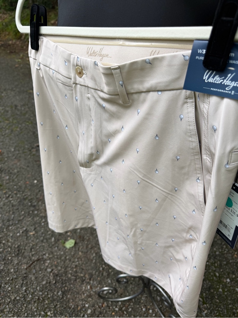 Walter Hagen Cream Golf Shorts with Small Blue Golf Ball Print